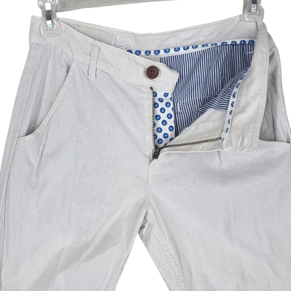 Mugsy Driftwoods Linen Blend Chino Pants Mens 30x32 Ivory White Slim Straight - Picture 5 of 13